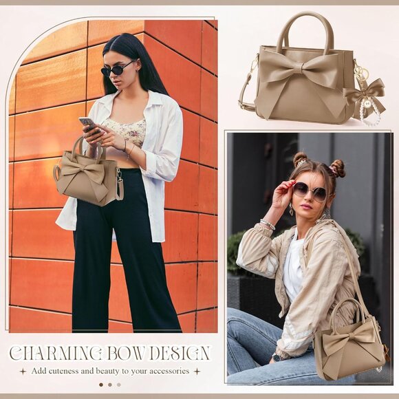 Leather Crossbody Bag for Women Small Purse with Bow Detachable Strap - Picture 6 of 6